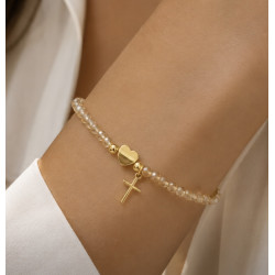 Pulsera cristal corazón/cruz